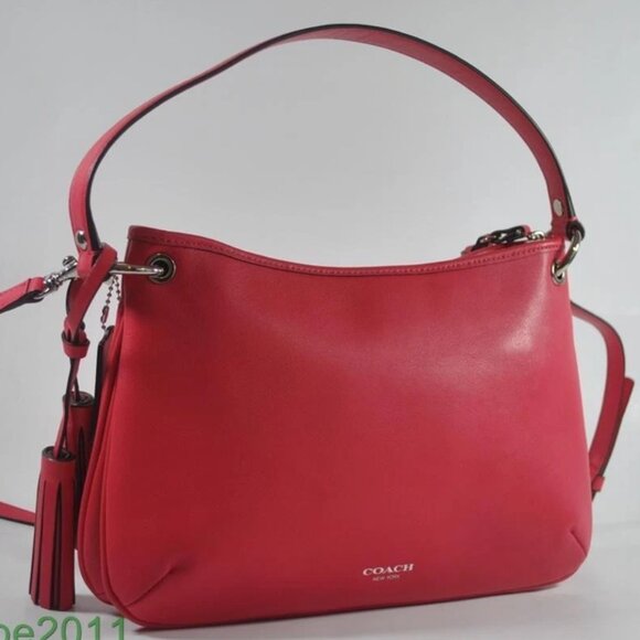 COACH Legacy Leather Double Gusset Hobo Crossbody #26601 Pink Scarlet - Picture 2 of 13